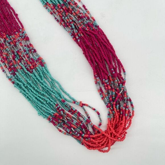 Esmor Multicolor Beaded Statement Necklace – Coral, Teal & Magenta Layers - Picture 4 of 8